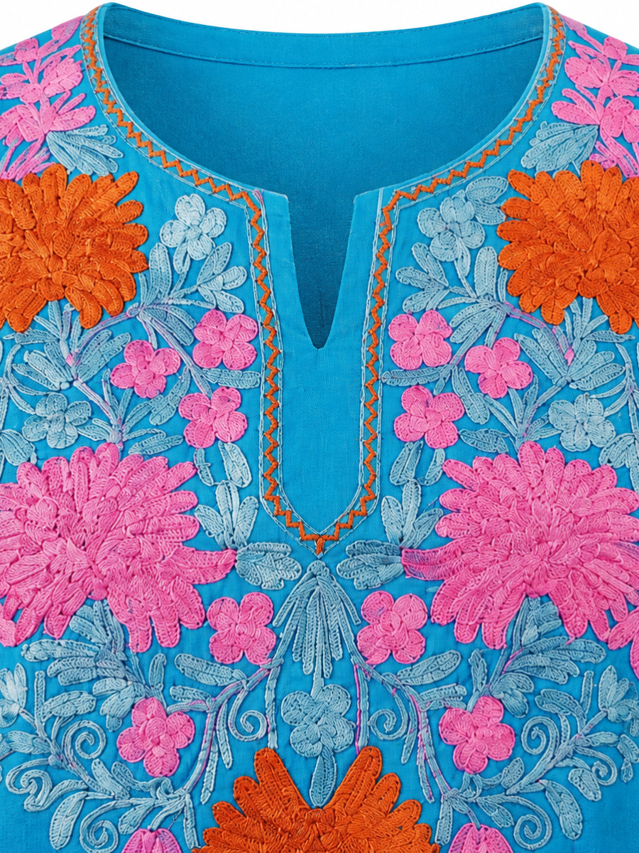 Noor : Aari embroidery summer kurti | Turquoise